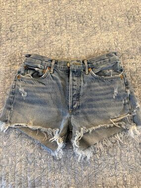 Agolde Light Blue High-Rise Frayed Denim Shorts
